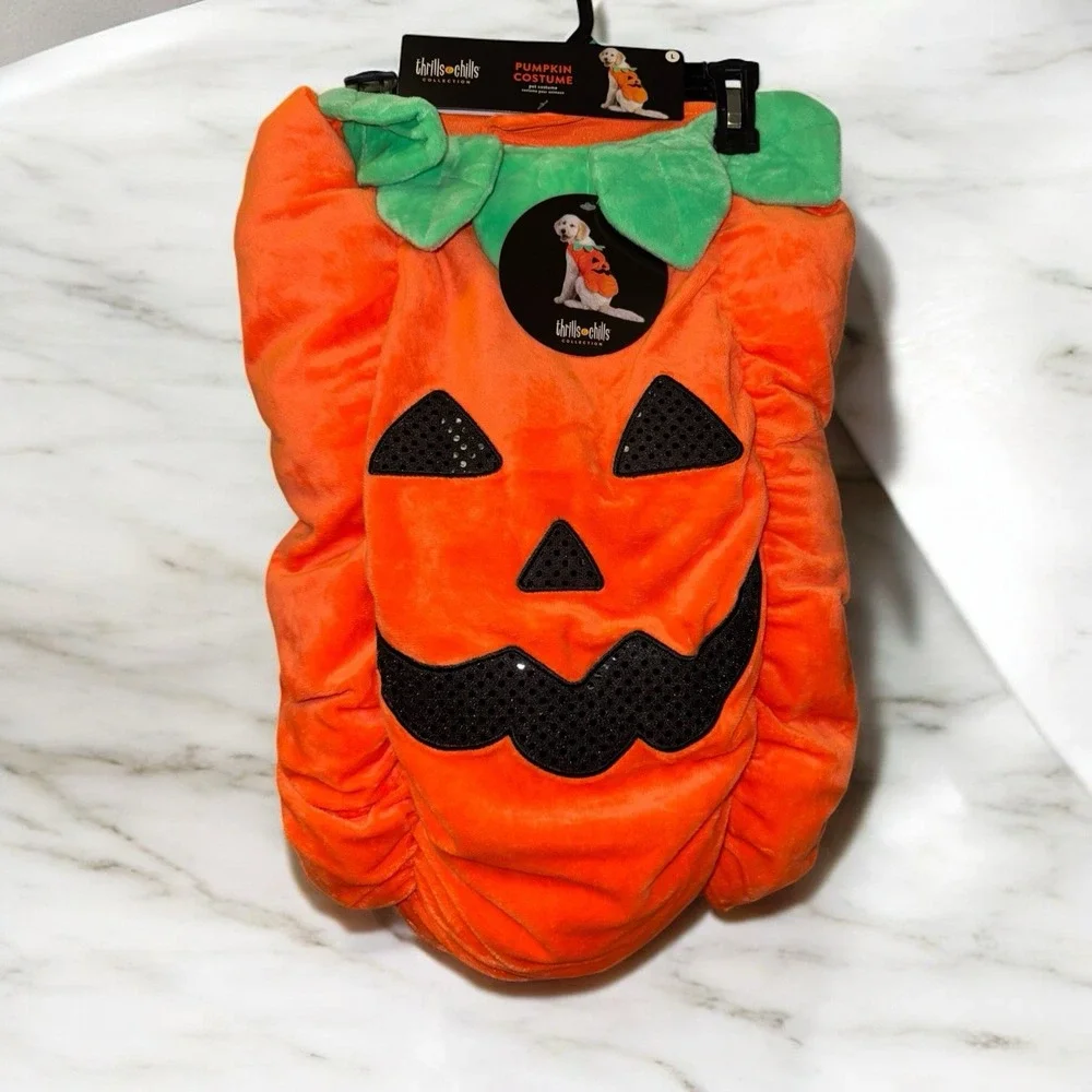 NEW Thrills N Chills Pet Dog Plush Costume size L  Jack o‎ lantern Pumpkin